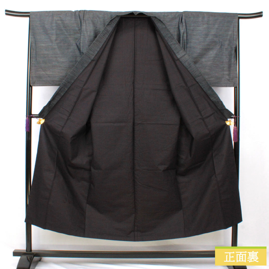 男物 正絹 Aランク 身丈147cm 裄丈68cm 大島紬 横双絣 羽織紐付き アンサンブル 袷 紺系 1119001603418