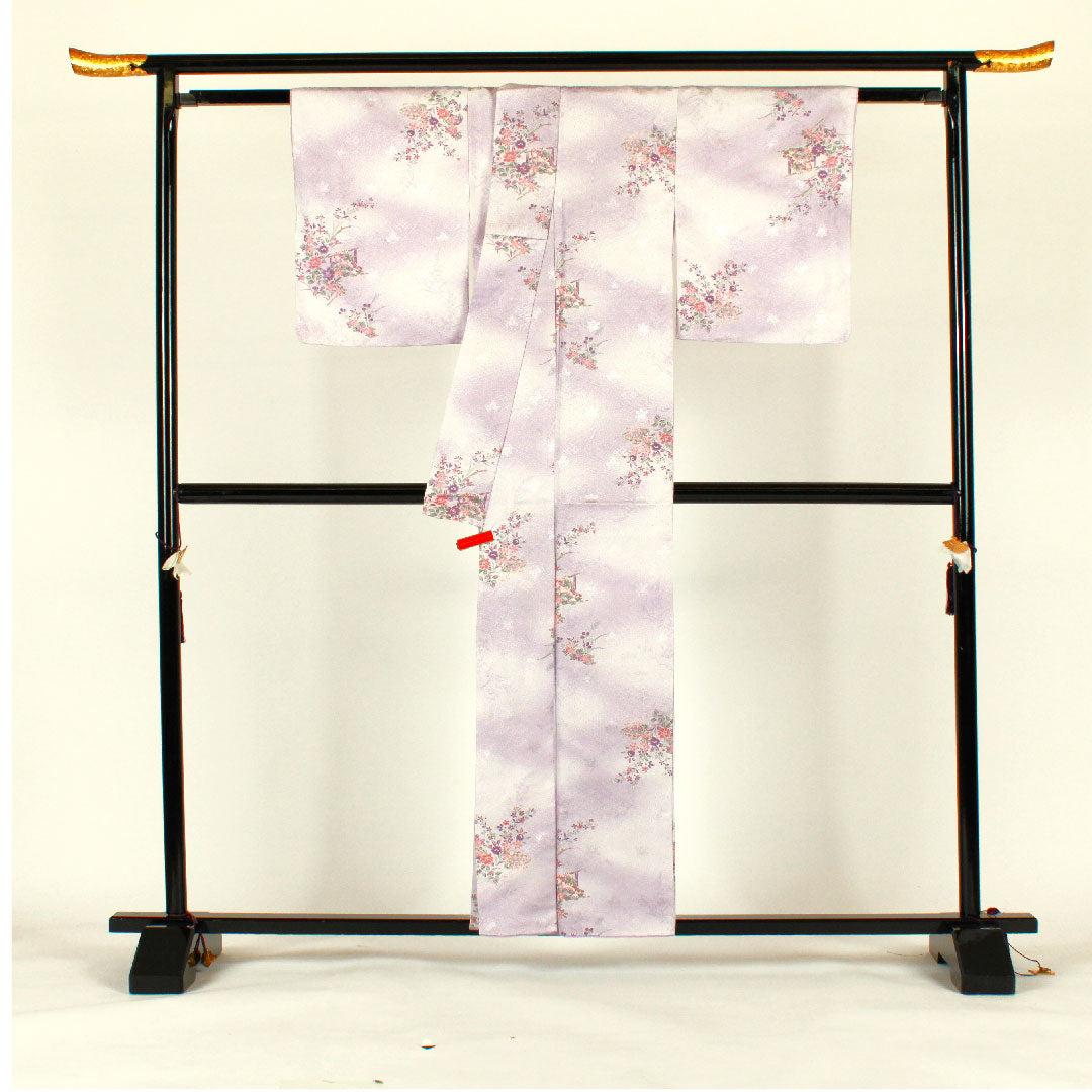 小紋 身丈158cm 裄丈65cm 袷  古典柄 洗える着物  ポリ Aランク 紫系 1115000983320