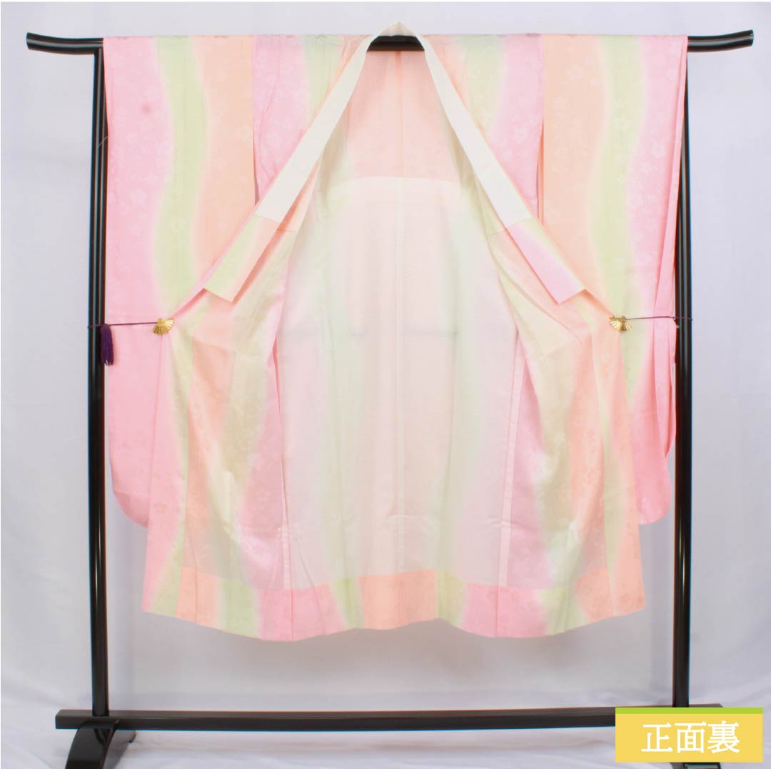 長襦袢 正絹 Sランク 身丈133cm 裄丈66cm 単衣 ボカシ染 桜 半衿付き グラデーション系 1129000732499