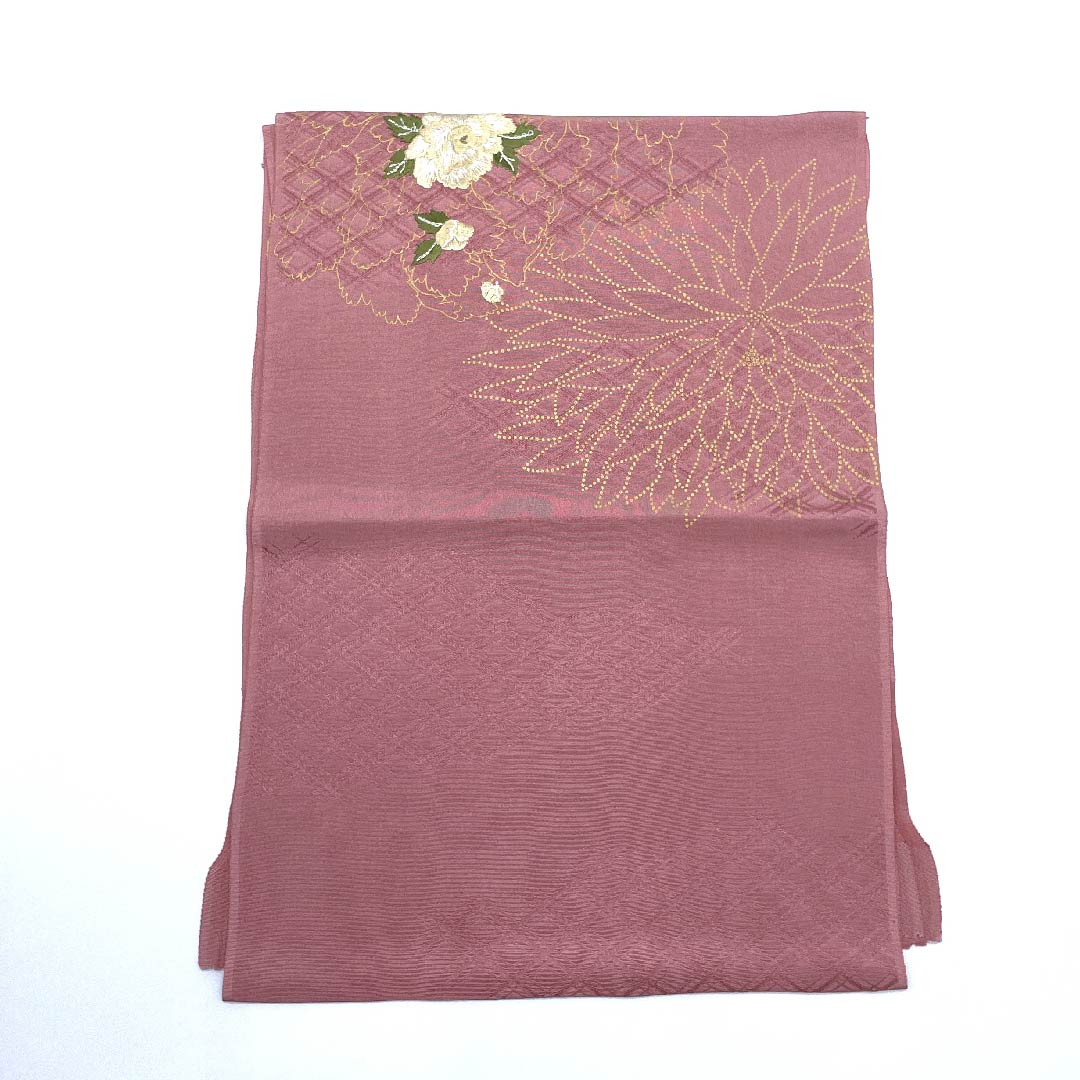 （新古品） 帯揚げ 正絹 フォーマル 薄紅梅色（うすこうばいいろ） 刺繍 花 新古品 長さ約162cm 幅約30cm Sランク ピンク系 1136000142913
