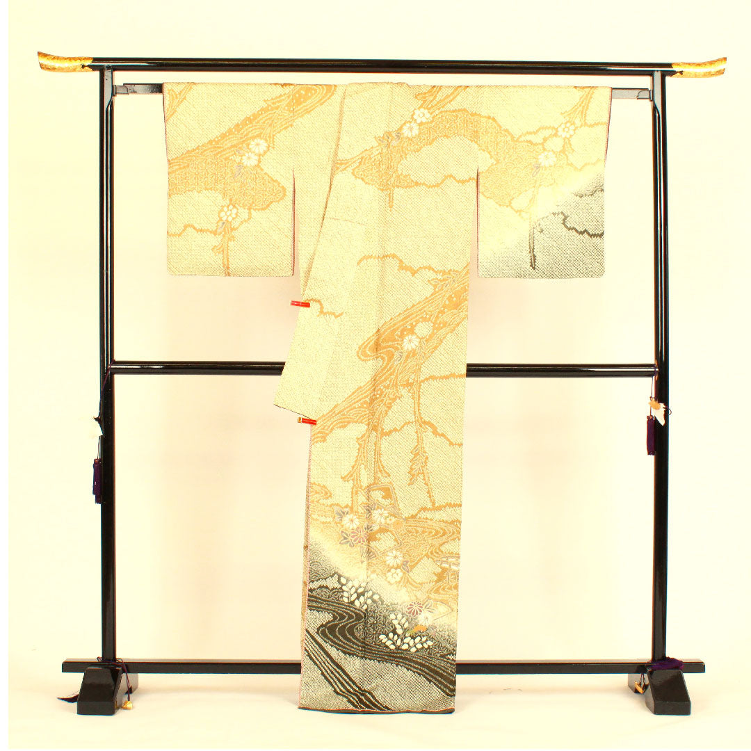 訪問着 袷 身丈167cm 裄丈69cm 総絞り 刺繍 吉祥文様 正絹 Sランク 黄系 1112000562523