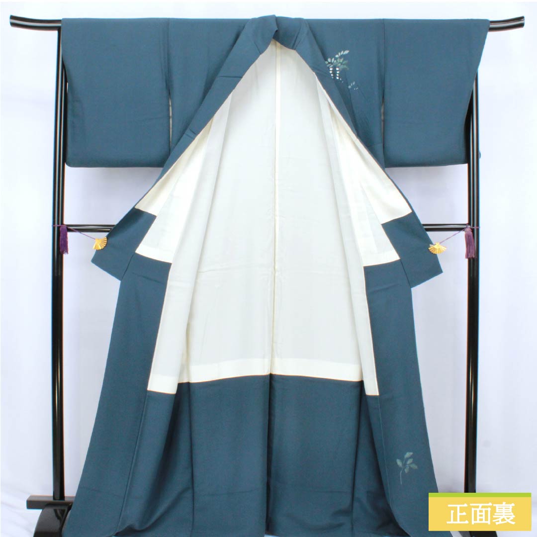 訪問着 正絹 Aランク 袷 身丈165.5cm 裄丈67cm 裏色（うらいろ） 京友禅 付下げ 草花 青系 1112006773517