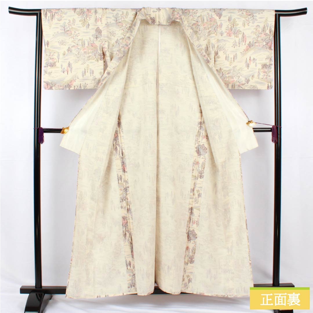 小紋 正絹 身丈157.5cm 裄丈64cm 単衣 生成り色（きなりいろ） 茶屋辻 Sランク 白系 1115005292311