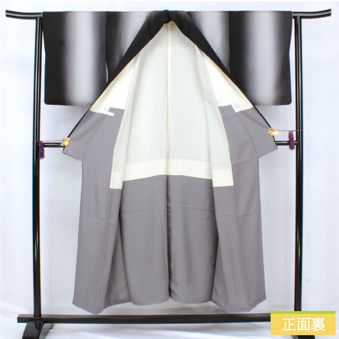 小紋 正絹 Aランク 身丈149cm 裄丈64cm 袷 縦ぼかし シルクガード モノトーン 1115007233127