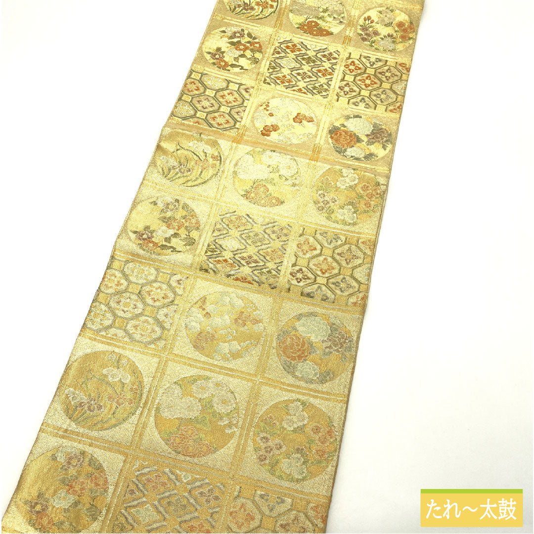 袋帯 正絹 Aランク 佐賀錦 留袖用 天井画   帯丈430cm 六通 フォーマル 金系 1123016863321
