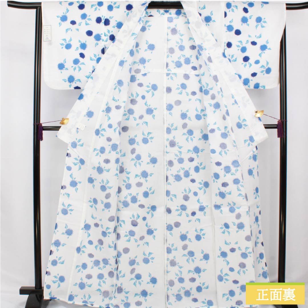 Cotton Yukata, Length 166cm, Sleeve Length 64cm, S Rank, Single Layer, White, Thistle Pattern, 1118006742511