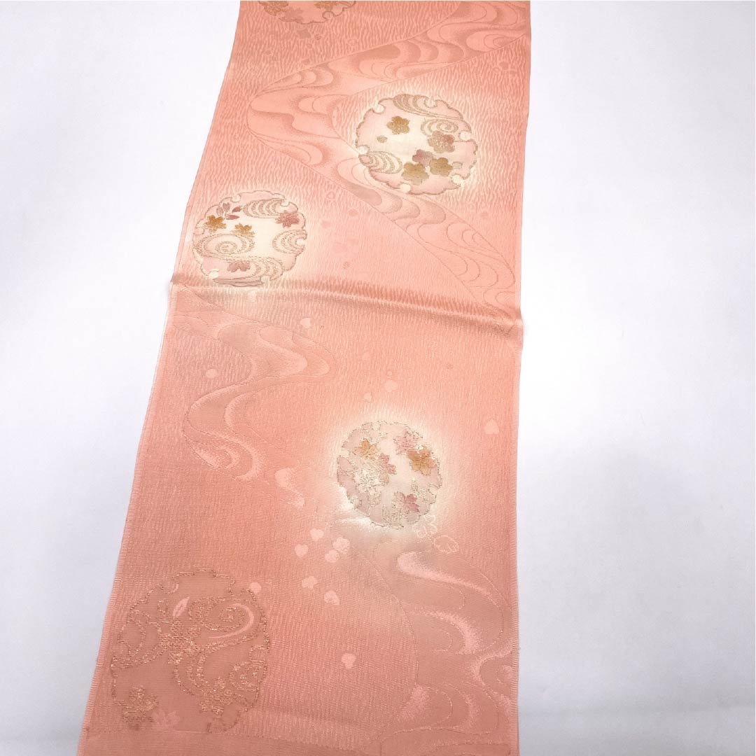 帯揚げ 正絹 Sランク セミフォーマル 東雲色（しののめいろ） 雪輪 流水 古典柄 長さ約188cm 幅約30cm ピンク系 1136001812913