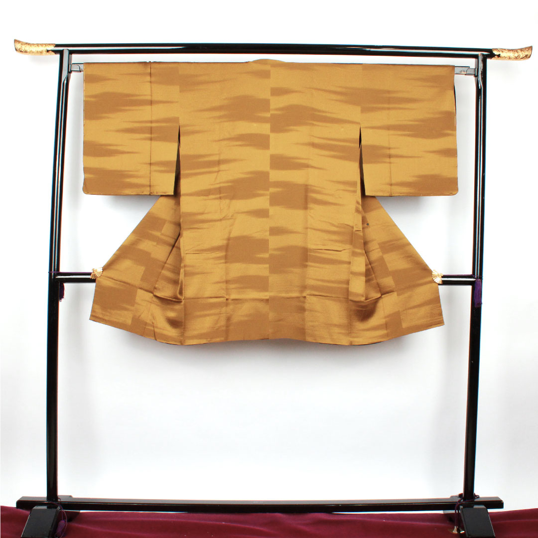 Michiyuki coat, length 99.5cm, sleeve length 68cm, warbler brown, reversible, haze pattern, pure silk, S rank, lined, yellow, 1117000232923