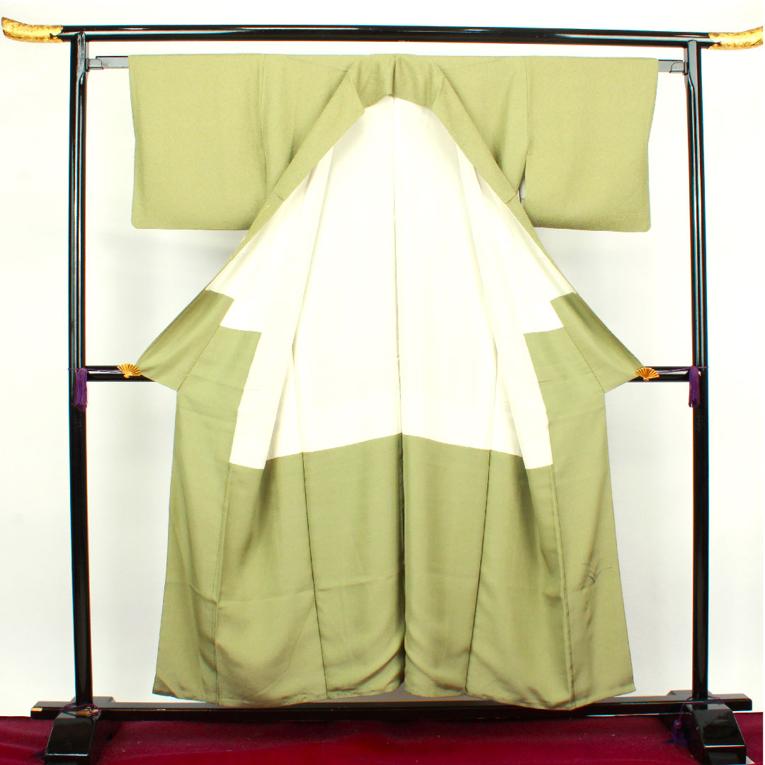 小紋 身丈153.5cm 裄丈62cm 袷  利休色 江戸小紋 作家物 鮫  正絹 Aランク 緑系 1115003443219