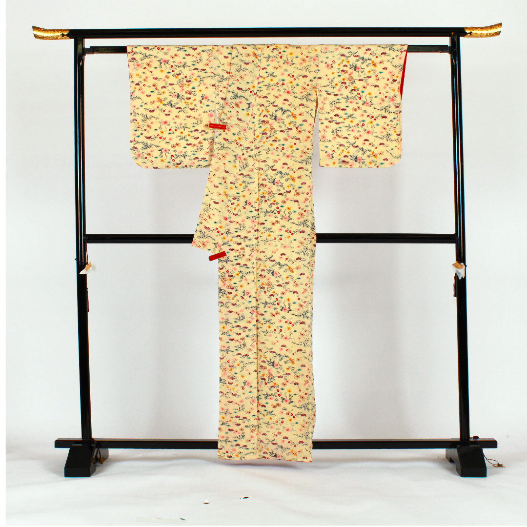 小紋 身丈162.5cm 裄丈65.5cm 袷  松竹梅  正絹 Sランク クリーム系 1115001182315