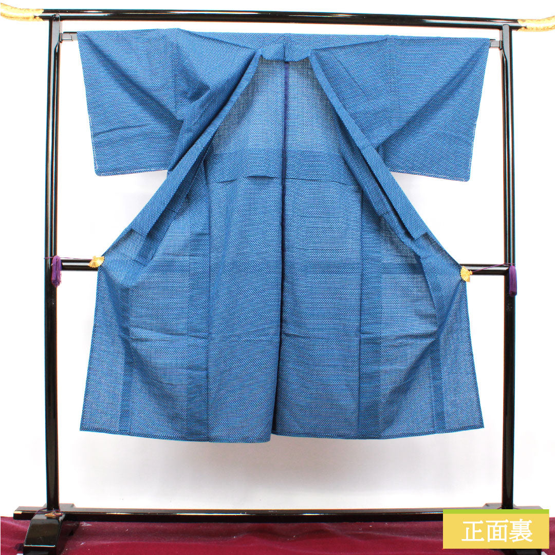 浴衣 木綿 身丈136.5cm 裄丈65.5cm Sランク 単衣 青系 縹色（はなだいろ） 男物 幾何学模様 1118004992317