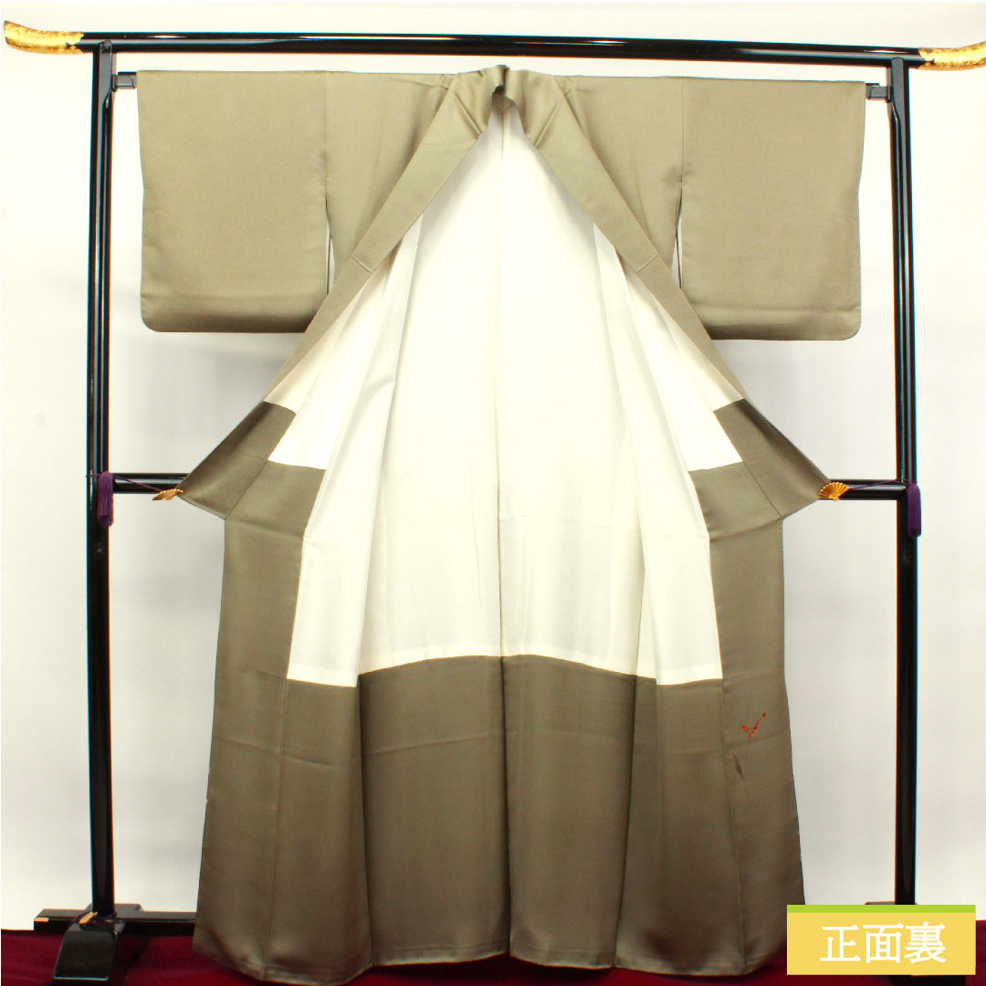 訪問着 正絹 袷 身丈162.5cm 裄丈67cm 砂色 銀通し MIKUMOコレクション 手描き ろうけつ染め 抽象模様 Aランク グレー系 1112003363422