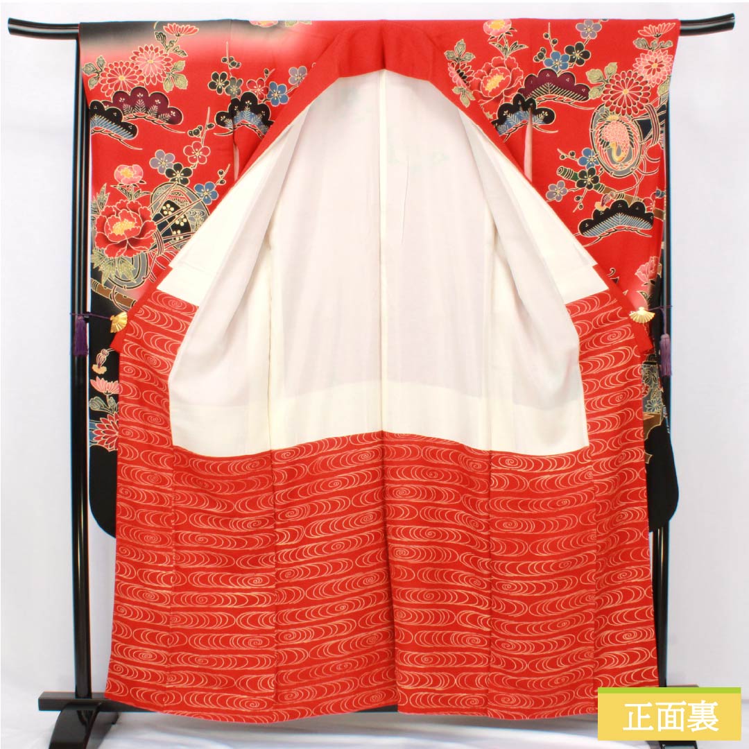 リサイクル着物】振袖 正絹 Sランク 身丈161.5cm 裄丈67.5cm 袷 赤色 リサイクル着物】振袖 正絹 Sランク 身丈161.5cm 裄丈67.5cm 袷 赤色