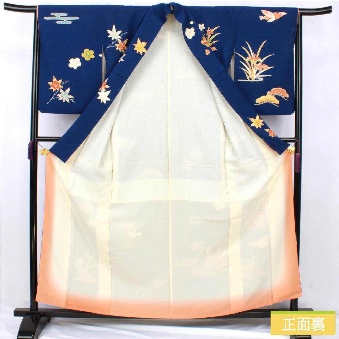 リサイクル着物】訪問着 正絹 Bランク 袷 身丈158cm 裄丈63.5cm 紺瑠璃