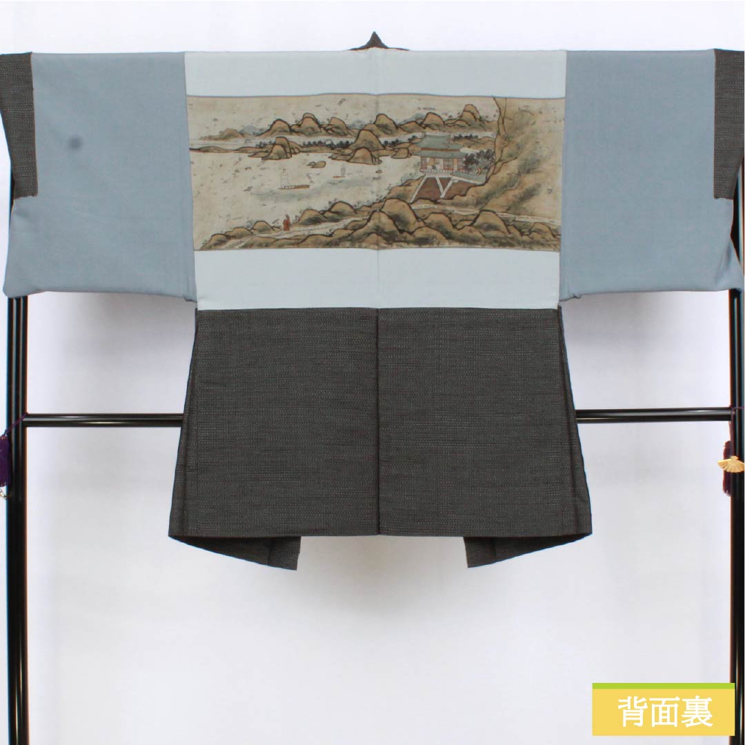 男物 正絹 Sランク 身丈90.5cm 裄丈70cm 黒鼠色（くろねずいろ） 紬地 亀甲 茶系 1119001272414