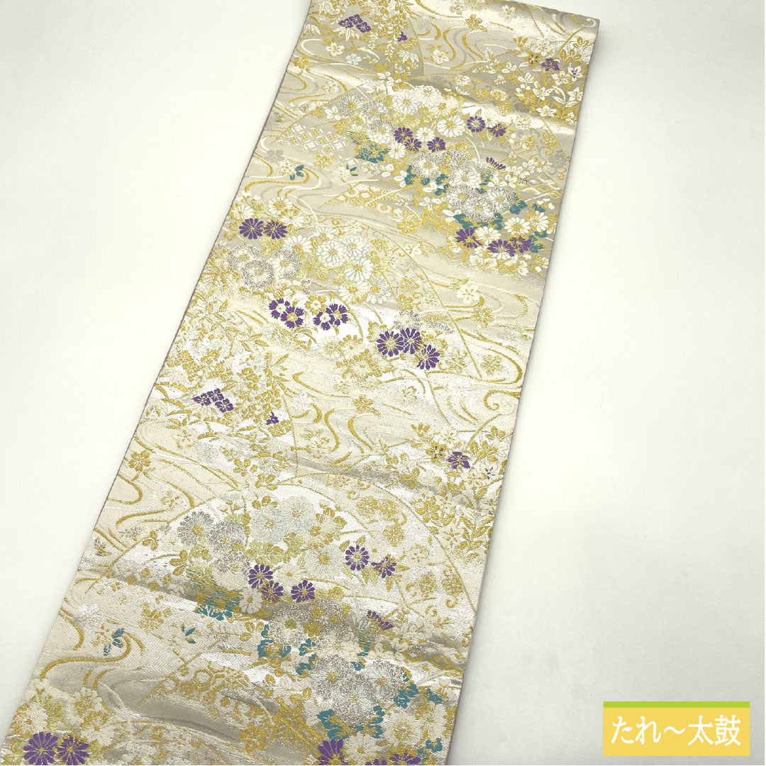 Fukuro Obi (Sash), Pure Silk, S-Rank, Nishijin-ori, Toyama Maki-e Design, Length 444cm, Six-Pass, Formal, Silver, Item Number 1123016982322