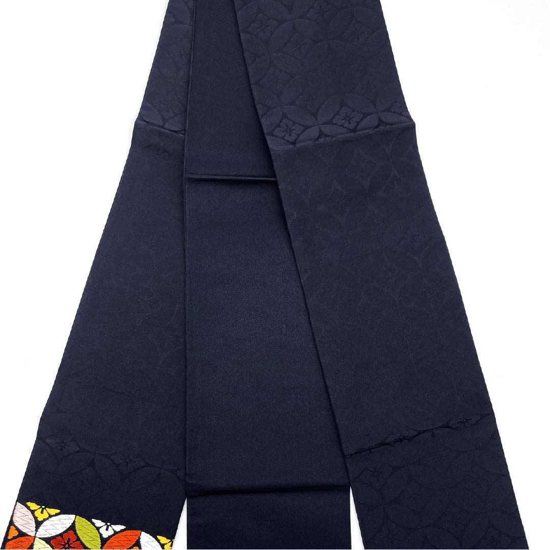 半幅帯 正絹 燻色（ふすべいろ） 七宝 帯丈362cm 紺系 Sランク 1125002252318