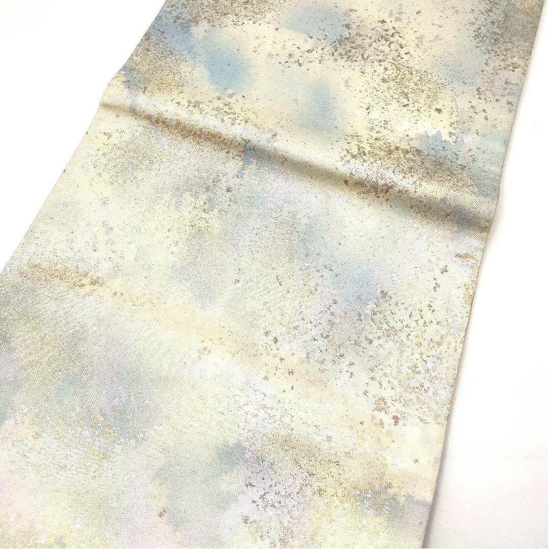 袋帯 青白磁色（せいはくじいろ） 引箔 幾何学模様 帯丈432cm 正絹 Aランク 六通 フォーマル 青系 1123002943317