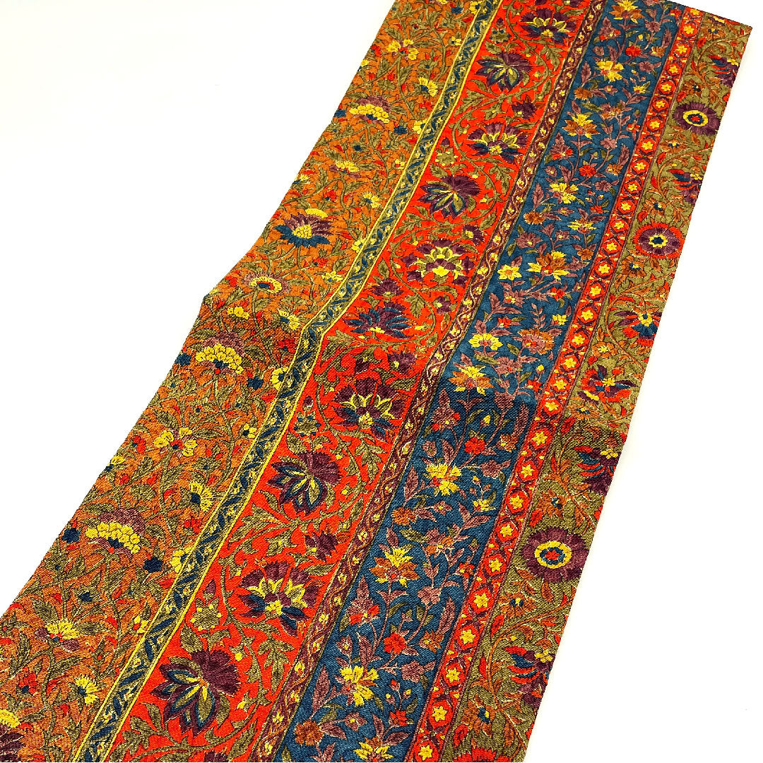 名古屋帯 縮緬 縞 花更紗模様 帯丈345cm 正絹 Sランク 全通 カジュアル 茶系 1124001722314  名古屋仕立て