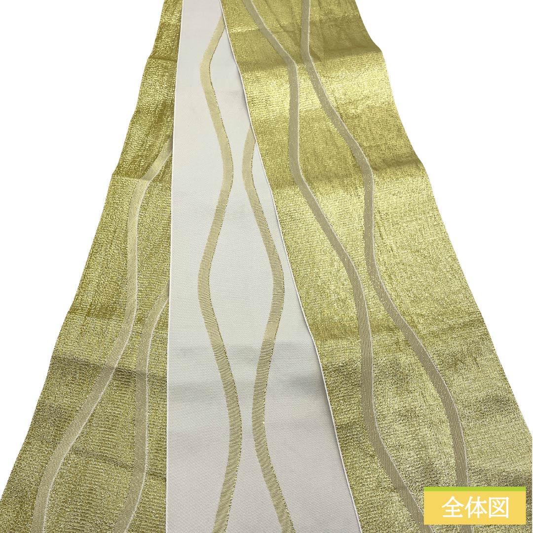 半幅帯 ポリエステル Aランク 金色（きんいろ） 古典柄 立涌模様 広幅 帯丈408cm 金系 1125003673421
