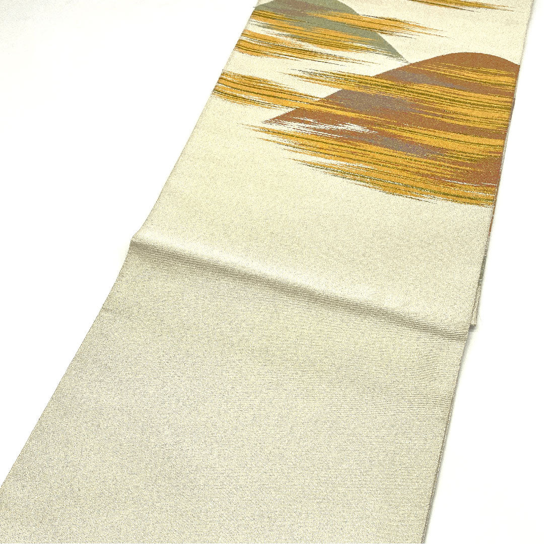 袋帯 砂子綴れ 霞に遠山模様 帯丈424cm 正絹 Sランク ポイント柄 フォーマル 銀系 1123004212322