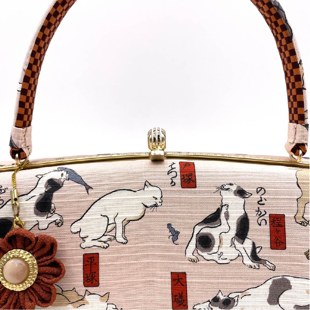 Casual Japanese style bag, Faded crimson, Cat, Animal pattern, Fifty-three Stations of the Tokaido, Pink, NEW rank, 113900033113