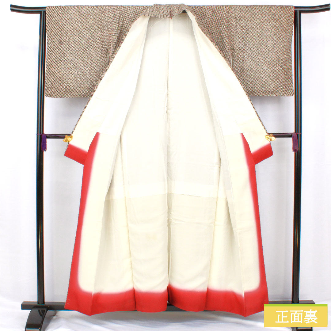 小紋 正絹 身丈156cm 裄丈63.5cm 袷 総絞り 疋田絞り Aランク 黒系 1115004633310