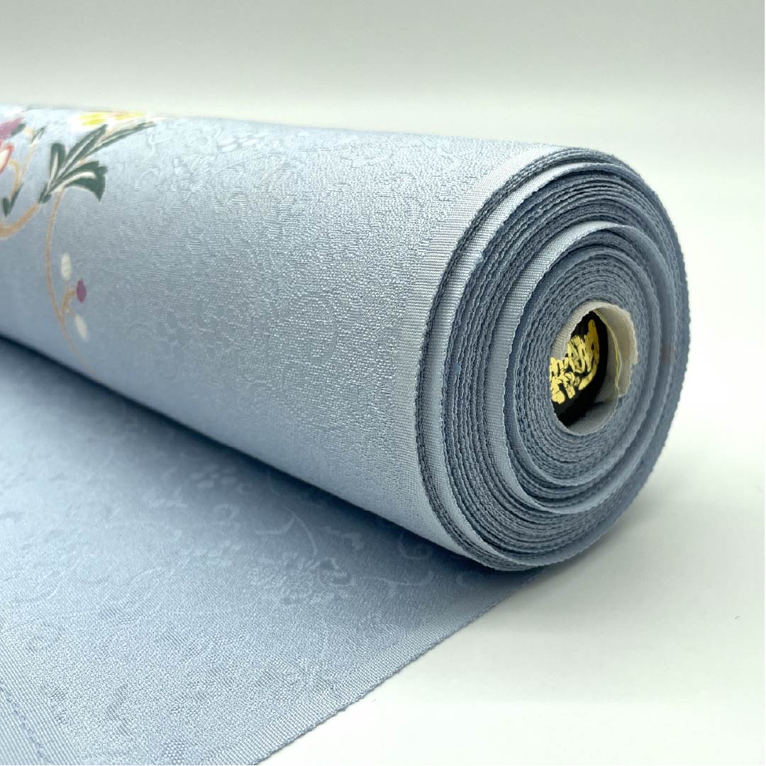 リサイクル着物】反物 小紋 正絹 蒼白色（そうはくしょく） 京友禅 花