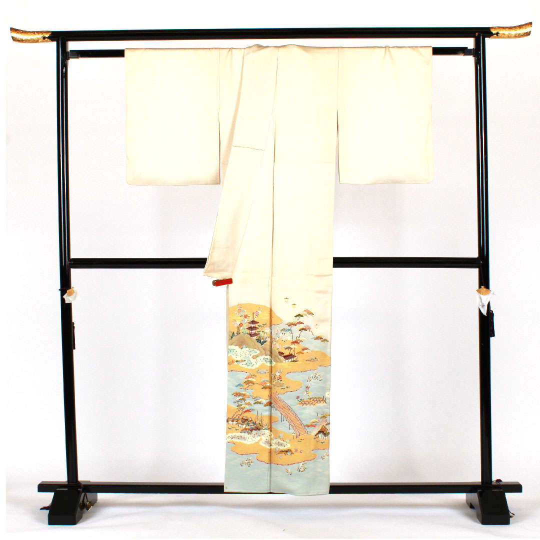 色留袖 身丈157cm 裄丈64cm 袷 東京友禅 正絹 Bランク 三つ紋 クリーム系 1111000284315