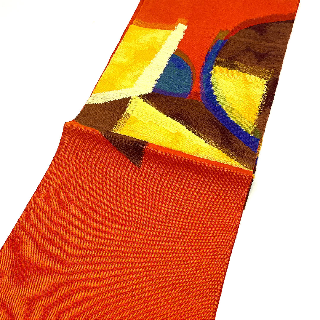 名古屋帯 抽象模様 帯丈370cm 正絹 Sランク ポイント柄 カジュアル 朱系 1124001732316