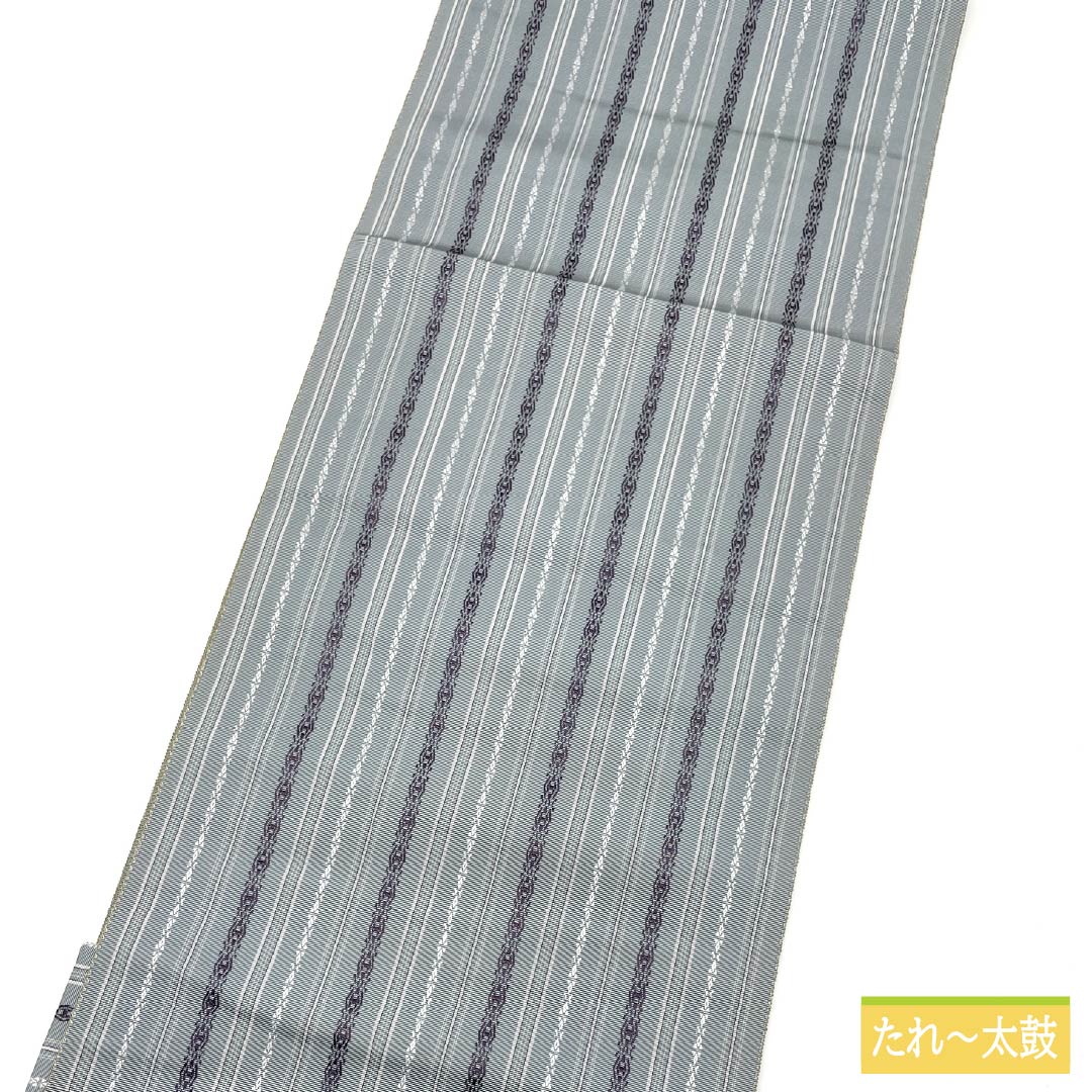 名古屋帯 沈香茶色（とのちゃいろ） 献上柄 博多織 帯丈361cm 正絹 Sランク 全通 カジュアル グレー系 1124007122322 松葉仕立て