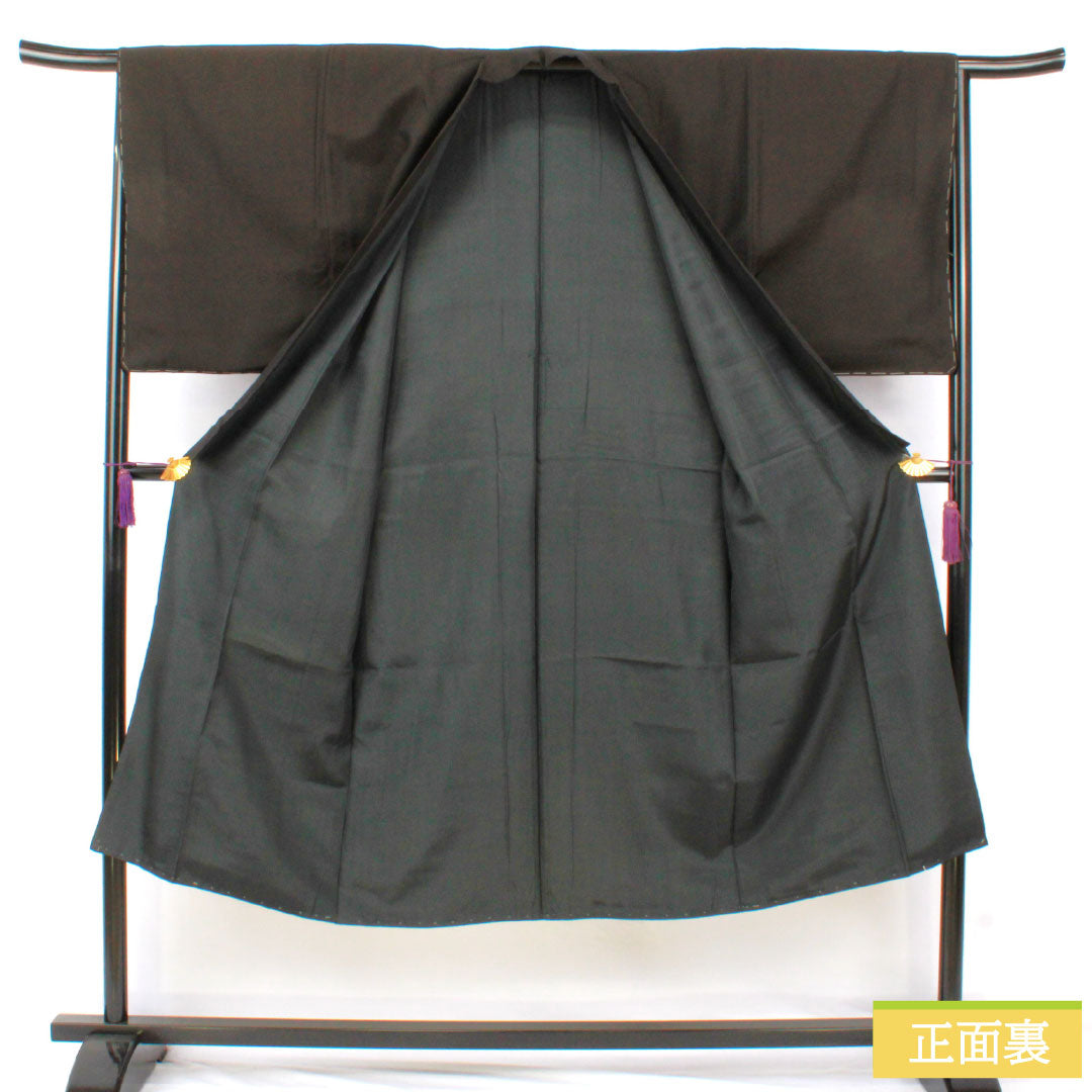 男物 正絹 Aランク 身丈139cm 裄丈66.5cm 涅色（くりいろ） しつけ糸付き 袷 茶系 1119001663314