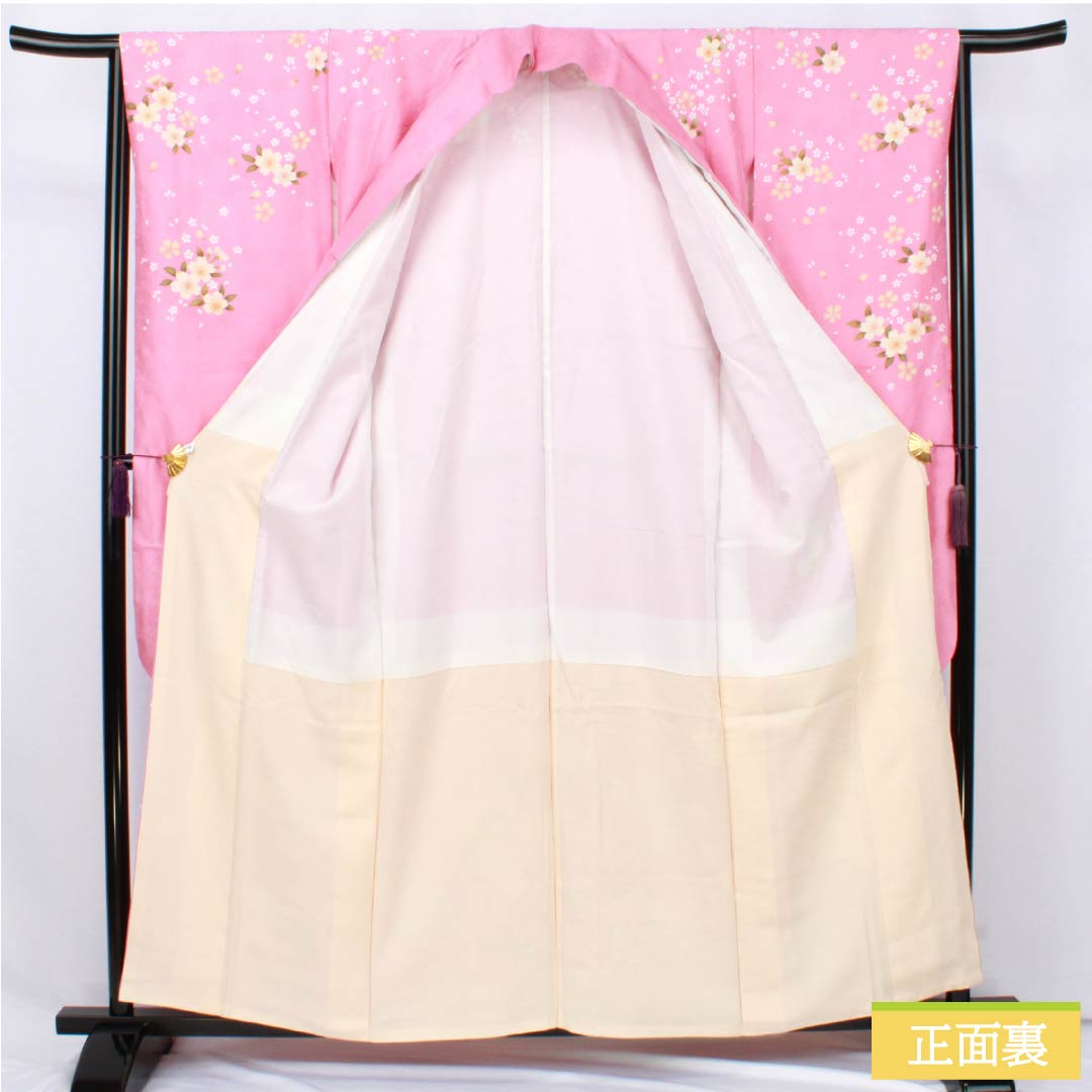 Silk Furisode, S Rank, Length 158cm, Sleeve-to-sleeve 63.5cm, Lined, Sekichiku (Pink), Kyo-Yuzen, Auspicious Patterns, Cherry Blossoms, Balls, Snowflakes, Pink tones, 1113002652313
