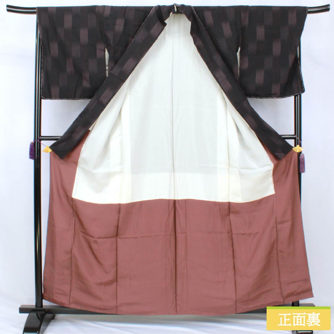 Tsumugi Silk S Rank Length 161cm Sleeve-to-sleeve 68.5cm Honba Shiozawa Tsumugi Yamada Ori Geometric Pattern With basting thread Lined Black 1116004882410