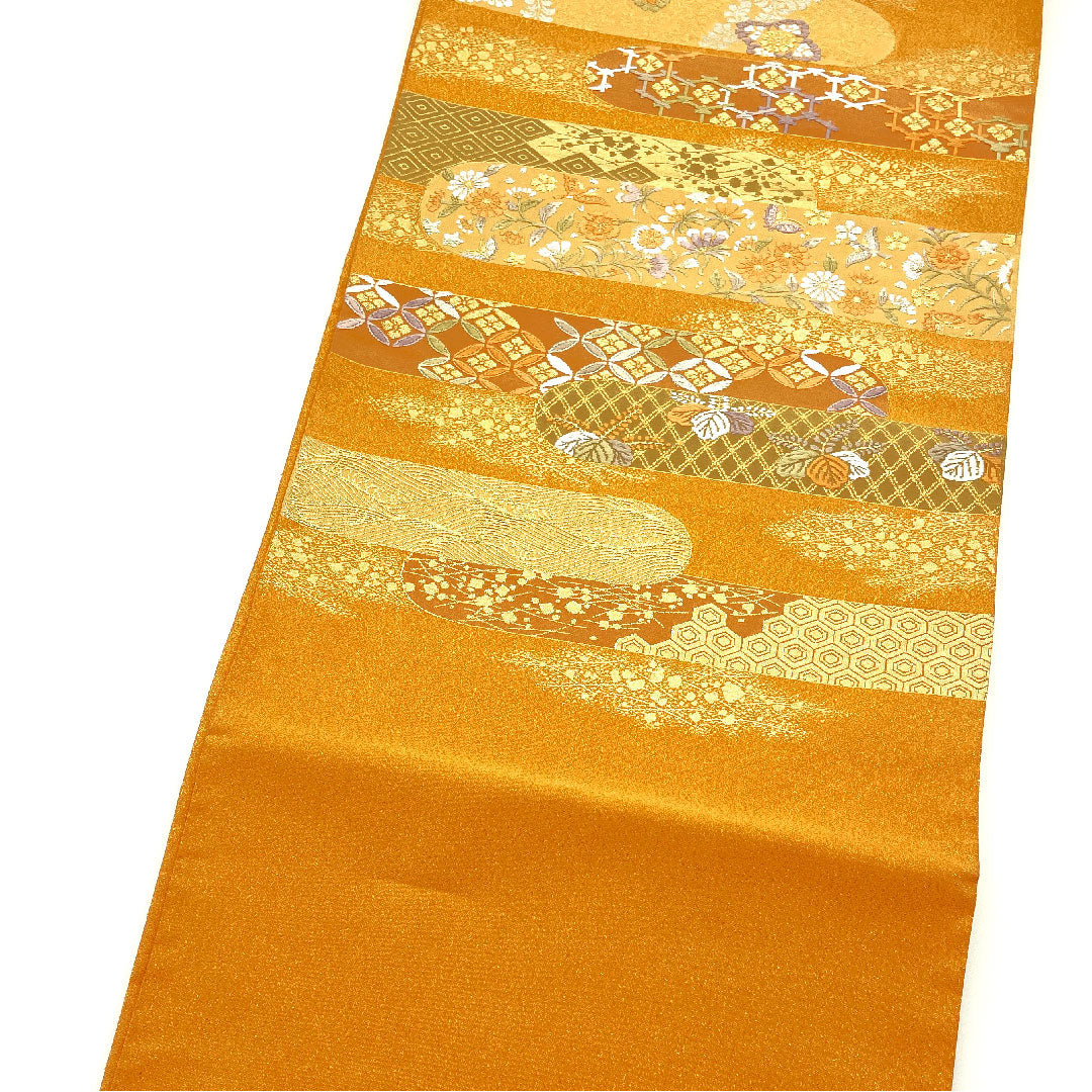 袋帯 小麦色（こむぎいろ） 綴れ地 慶長霞紋 帯丈438cm 正絹 Aランク ポイント柄 フォーマル 朱系 1123005083316