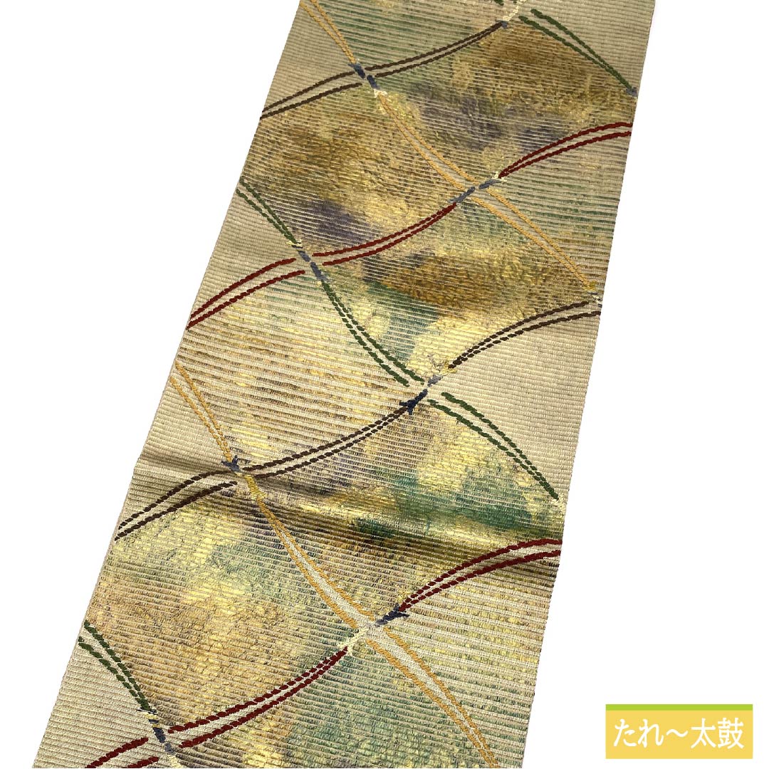 袋帯 正絹 扇綾謹製 太箔 紐文 帯丈444cm Sランク 六通 セミフォーマル グラデーション系 1123014902399