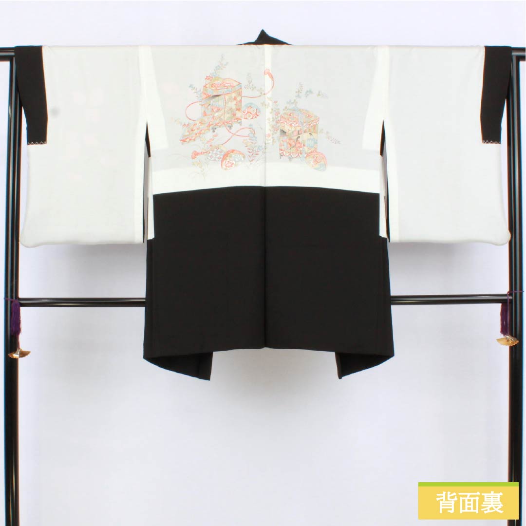 羽織 正絹 Sランク 身丈82cm 裄丈65cm 一つ紋 縫い紋 五三桐 蒲萄の葉 袷 黒系 1117001382910