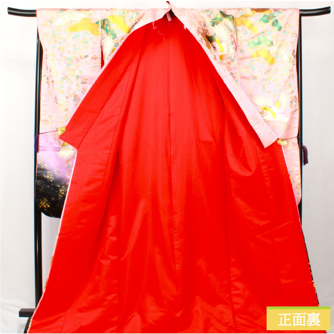 色打掛 正絹 Bランク 身丈188cm 裄丈66cm 金彩加工 花車 鶴 流水 雲取り 袷 ピンク系 1110000924913