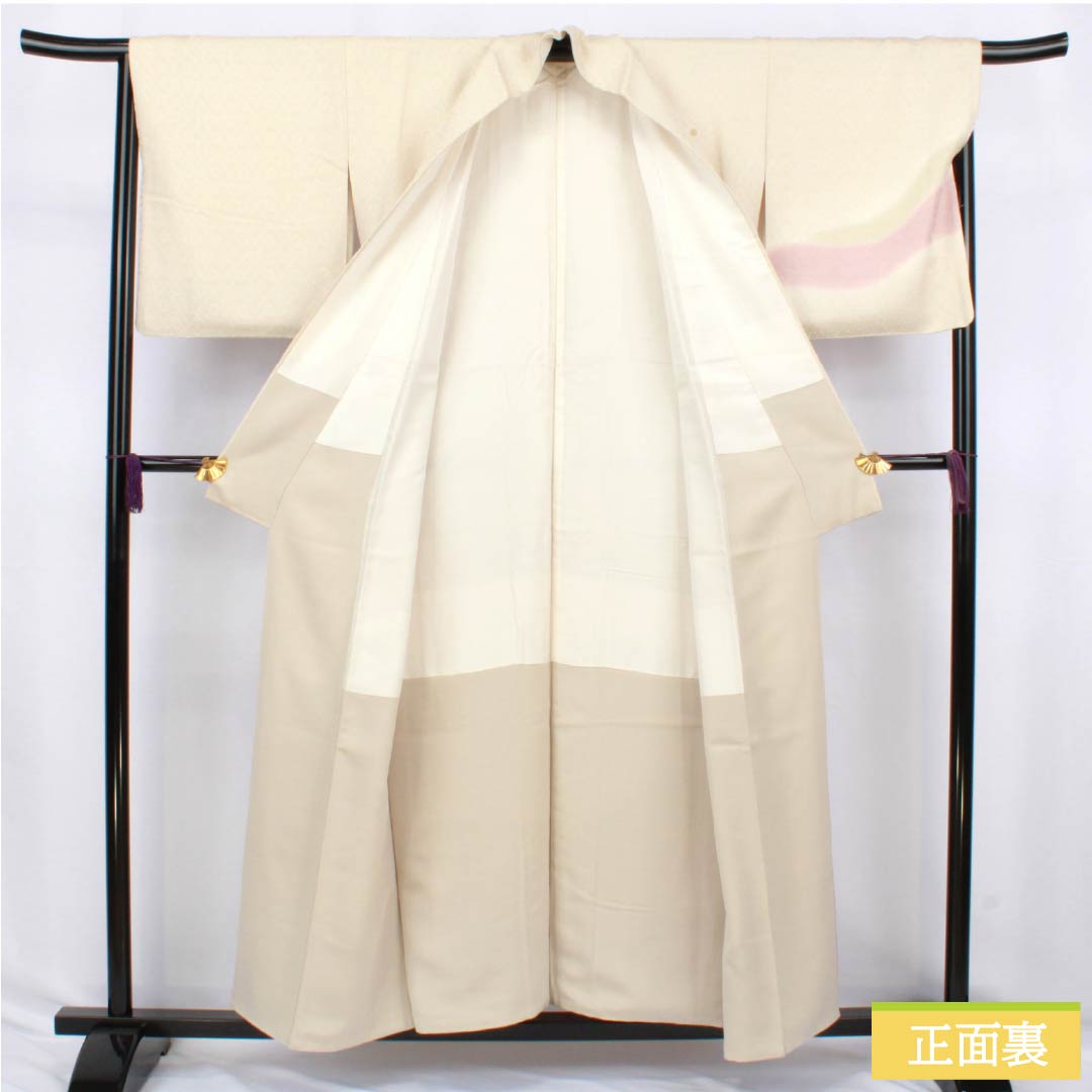 訪問着 正絹 Sランク 袷 身丈158cm 裄丈66cm 生成り色（きなりいろ） 付下げ 京友禅 雪輪 白系 1112006782311