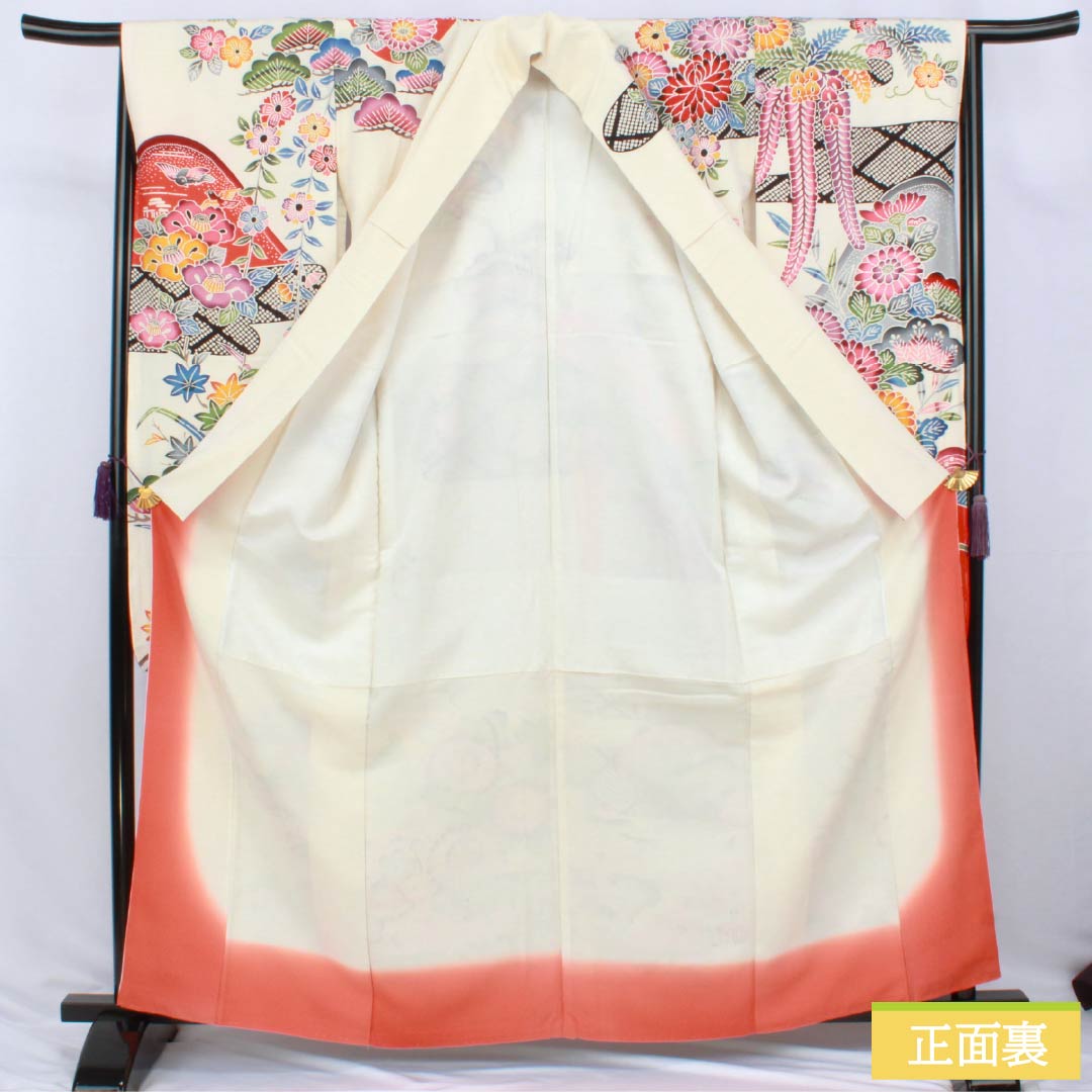 リサイクル着物】振袖 正絹 Aランク 身丈161.5cm 裄丈65.5cm 袷 乳白色
