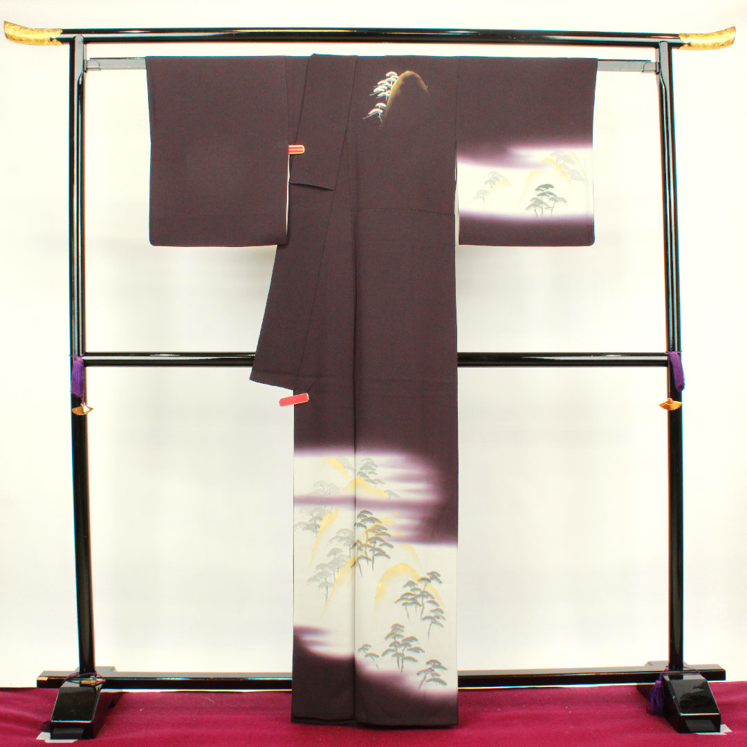 訪問着 袷 身丈164cm 裄丈65cm 紫黒色 作家物 風景模様 正絹 Aランク 紫系 1112002483420