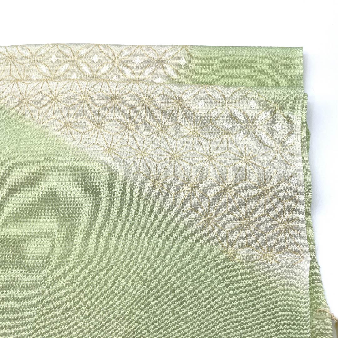 Obiage, pure silk, S rank, semi-formal, usuyanagi-iro (pale willow green), asanoha (hemp leaf) and shippo (seven treasures) patterns, chirimen, length approx. 176cm, width approx. 28cm, green tones, 1136004372919