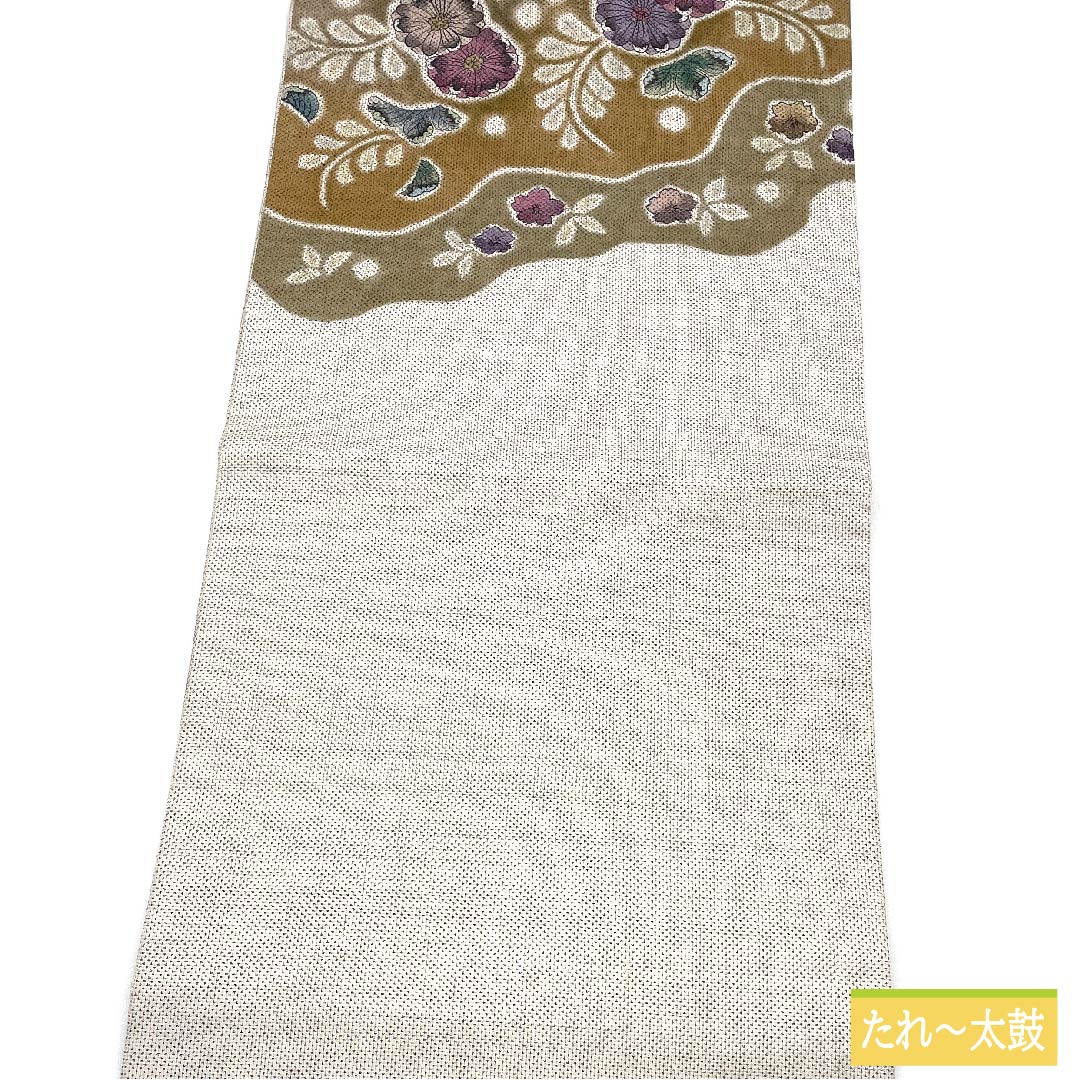 名古屋帯 正絹 灰白色色（かいはくしょくいろ） 辻ヶ花模様 白大島 古典柄 帯丈353cm Aランク ポイント柄 カジュアル 白系 1124006313311 名古屋仕立て