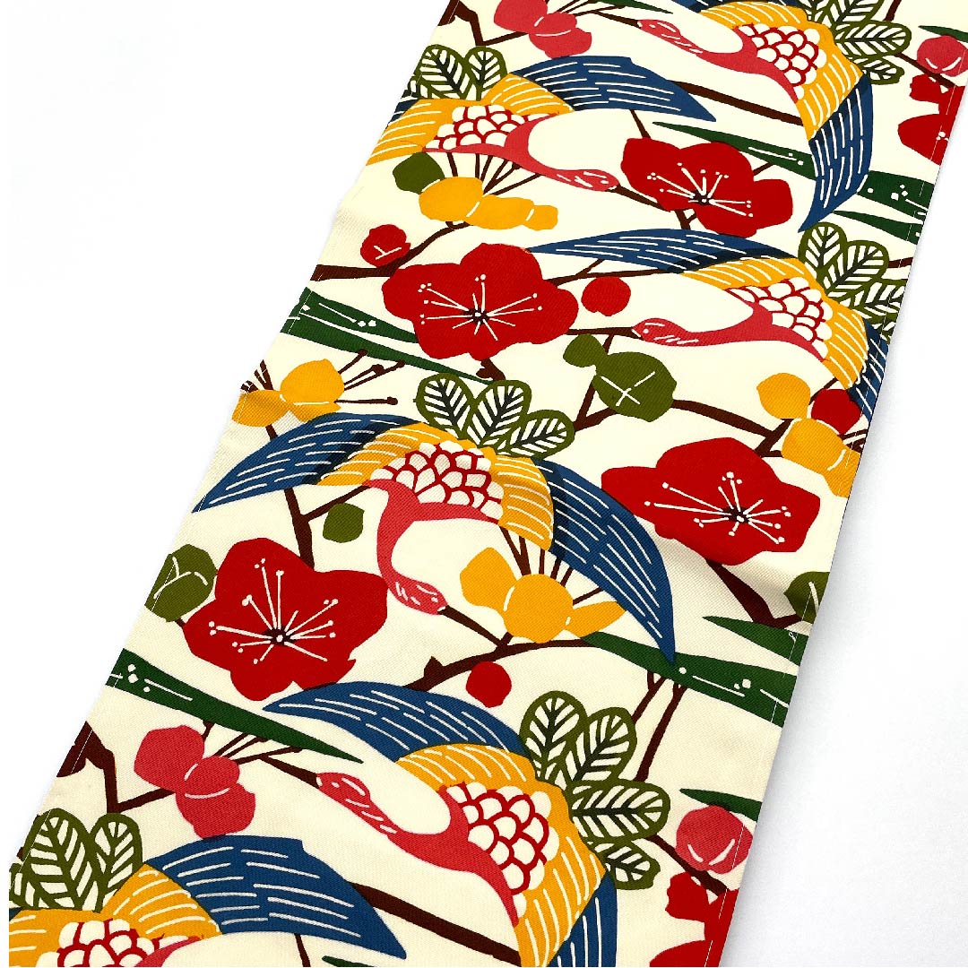 名古屋帯 乳白色色 型染 京紅型 鳥 花模様 帯丈353cm 正絹 Sランク 全通 カジュアル 白系 1124003592311  名古屋仕立て