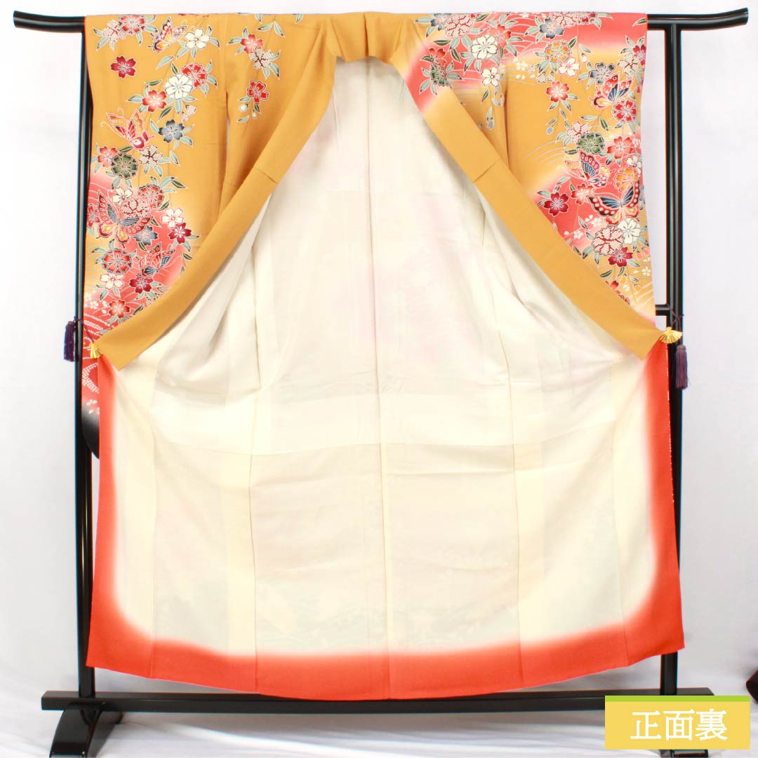 リサイクル着物】振袖 正絹 Sランク 身丈157cm 裄丈62cm 袷 小麦色