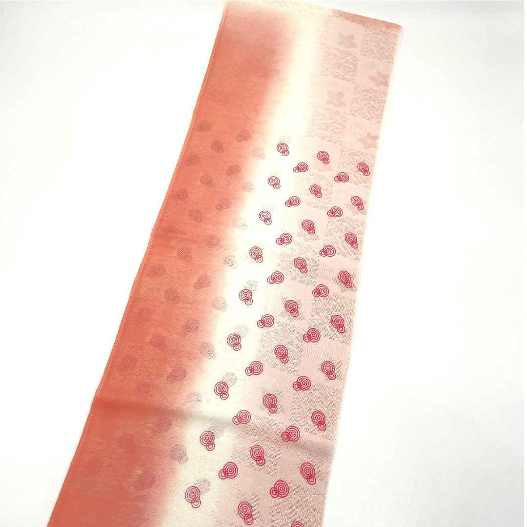 (Like New) Silk Obiage (Sash) - New, Casual, Light Pink Plum Blossom Color, Summer, Geometric Pattern, Round and Round, Approximately 182cm Long, Approximately 29cm Wide, Pink, Item Number: 1136001551913