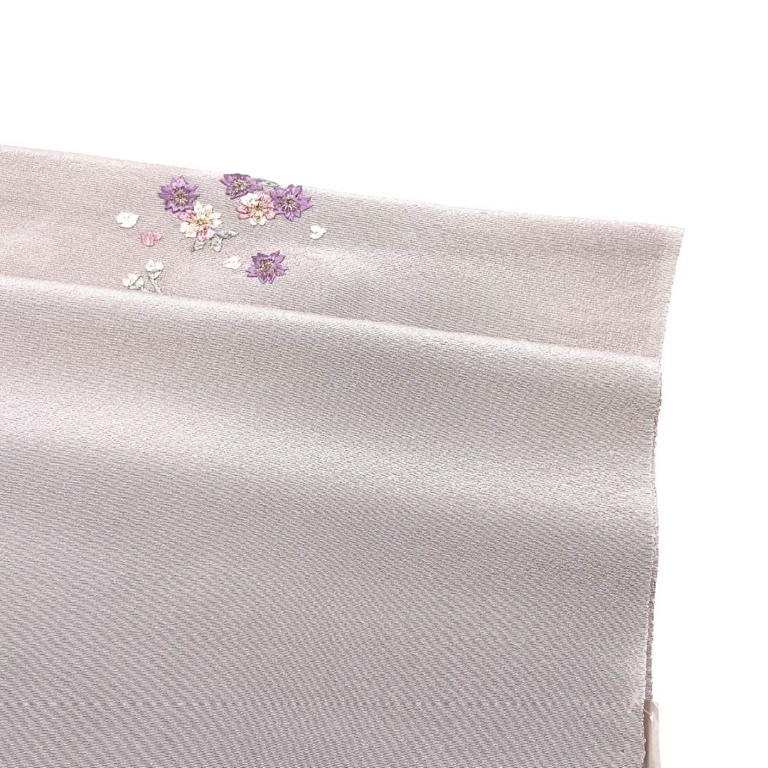 帯揚げ 正絹 Sランク セミフォーマル 薄梅鼠色（うすうめねずいろ） 刺繍 桜 雲 長さ約170cm 幅約29cm 紫系 1136003902920