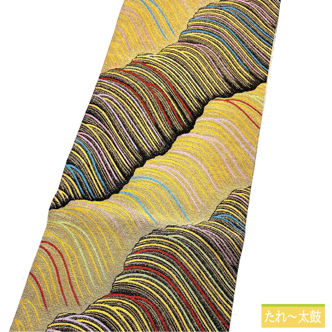 袋帯 正絹 振袖用 抽象模様 帯丈436cm Sランク 六通 フォーマル 金系 1123013572321