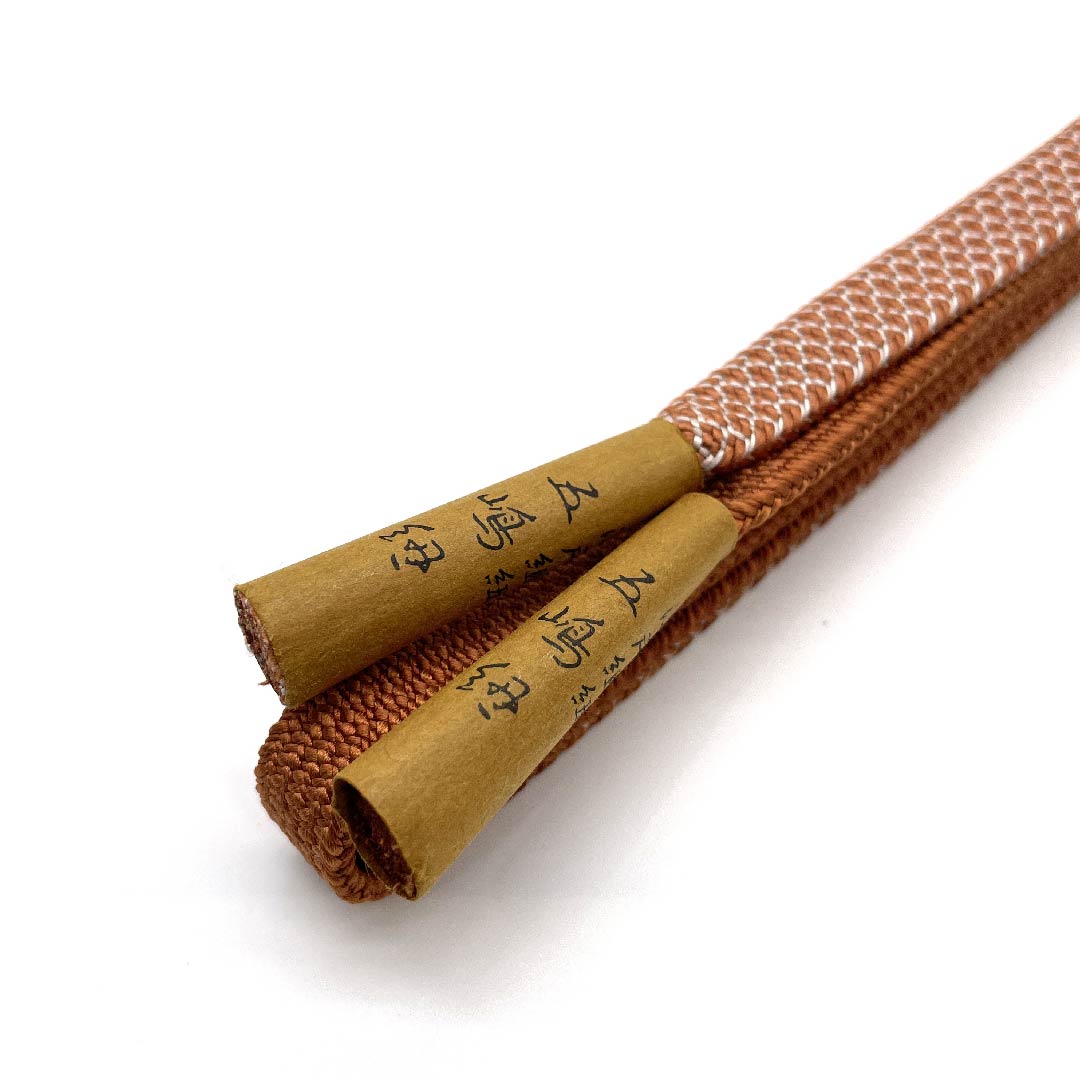 (New old stock) Obijime (belt fastener) Pure silk, quarter-length cord, Terigaki-iro (terigaki color), Goshima cord, Edo braid, new old stock, length approx. 165cm, width approx. 1.2cm, casual, S rank, brown, 1135001982914