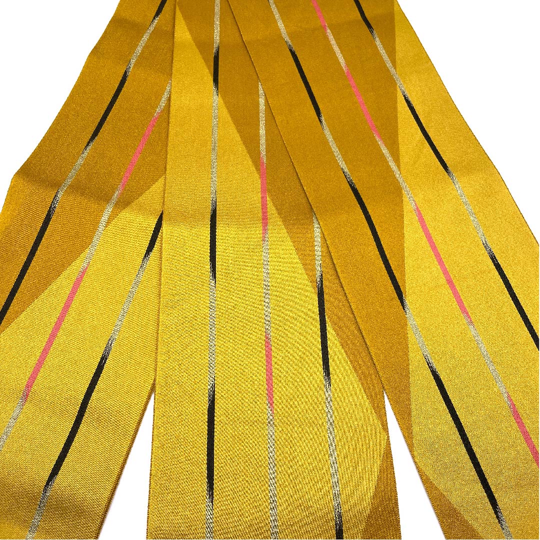 半幅帯 ポリエステル 蜜柑茶色（みかんちゃいろ） ストライプ 幾何学模様 モダン リバーシブル 帯丈352cm 茶系 Sランク 1125001282314